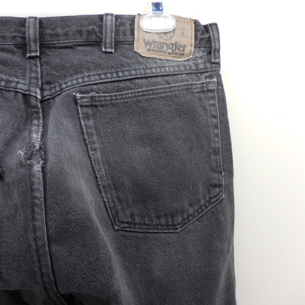 Wrangler Authentic Jeans Mens 34x34 Faded Black Thrashed Distressed Straight Leg
